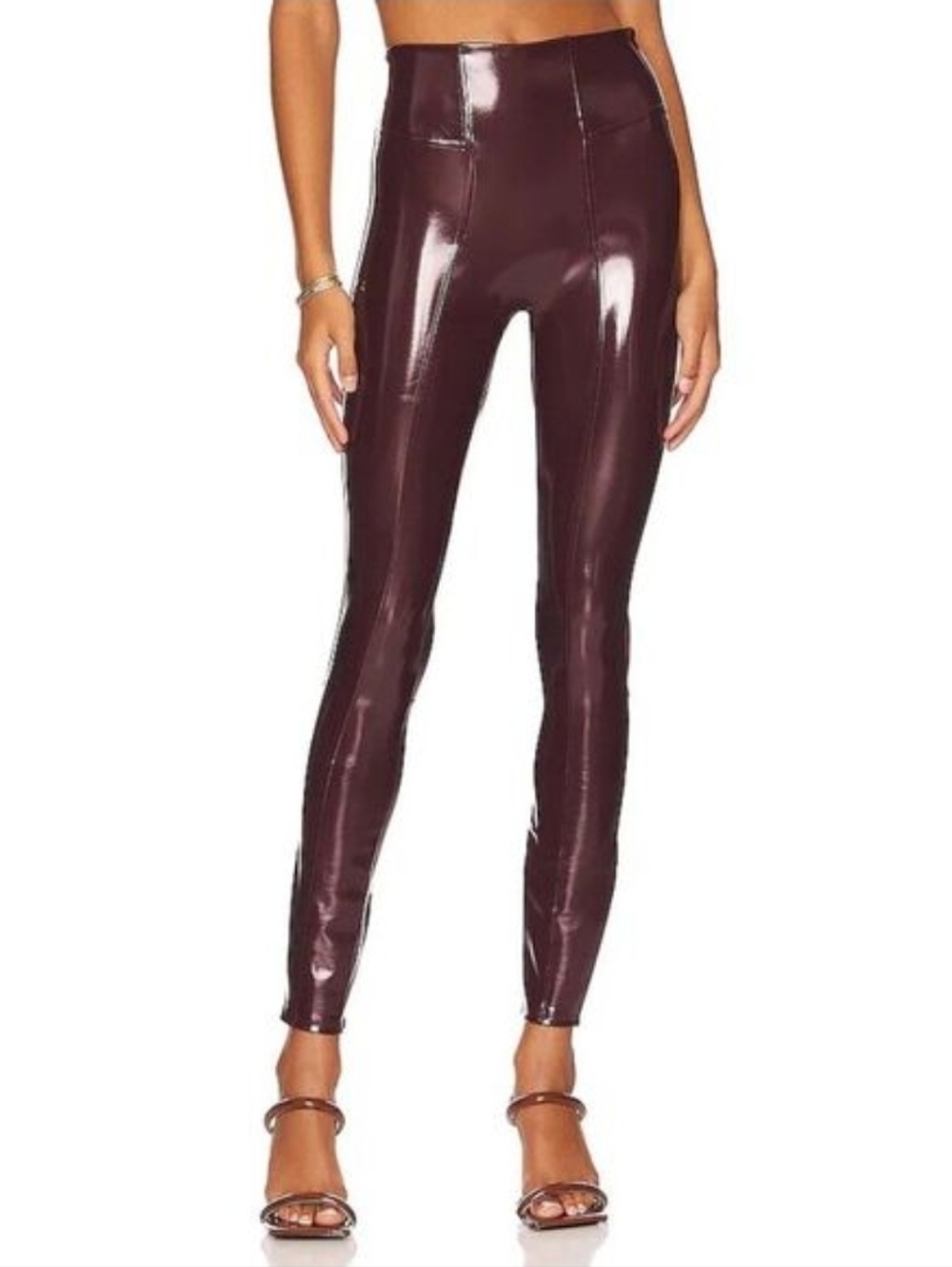 NWT SPANX Women's Petite Shiny Faux Patent Leather Leggings - Ruby, XSP